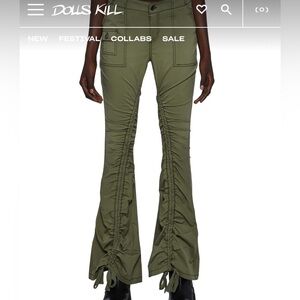 ARMY GREEN GARDO PANTS WITH ADJUSTABLE STAPS AND SLIGHTLY FLARED